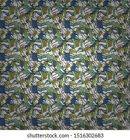 Vector. Seamless pattern Print. Fashionable fabric pattern. Doodles white, blue and black on colors.