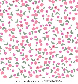 Vector seamless pattern. Print small flowers. Beautiful pink flowers. White background. Elegant template for fashionable prints.