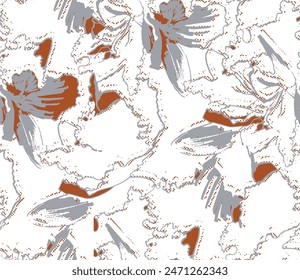 Vector seamless pattern printed on fabric, repeating elements. Used in textiles, clothing, wallpaper, design, wrapping paper.