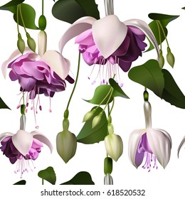 Vector seamless pattern for printing on fabric and packaging, greeting card of tropical flowers fuchsia