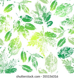 vector seamless pattern, prints of a variety of leaves, lush foliage on a white background