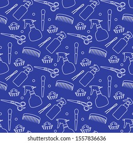 Vector seamless pattern with professional hairdresser tools. Barbershop. Beauty, hairdressing salon. Manicure. Glamour fashion vogue style. Design for textile, wrapping, print.