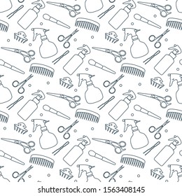 Vector seamless pattern with professional hairdresser tools. Barbershop. Beauty, hairdressing salon. Manicure. Glamour fashion vogue style. Design for textile, wrapping, print.