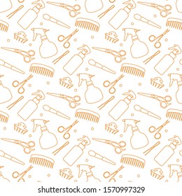 Vector seamless pattern with professional hairdresser tools. Barbershop. Beauty, hairdressing salon. Manicure. Glamour fashion vogue style. Design for textile, wrapping, print.