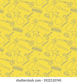 Vector seamless pattern with professional hairdresser tools. Barbershop. Beauty, hairdressing salon. Manicure. Glamour fashion vogue style. Design for Illuminating and Ultimate Gray.