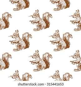 vector seamless pattern with  profile squirrel eating nuts