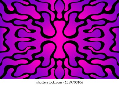 Vector seamless pattern with psychedelic purple and violet fluid ornament on black background.