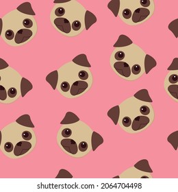 vector seamless pattern with pugs. flat pattern image with pug puppies
