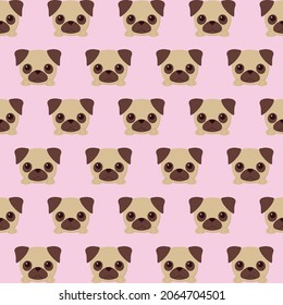 vector seamless pattern with pugs. flat pattern image with pug puppies