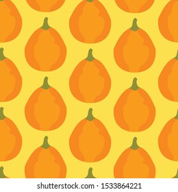 Vector seamless pattern with pumpkin. Autumn vegetable for design packaging, textile, background, design postcard and poster.