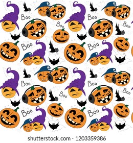Vector seamless pattern with pumpkin and bat. Halloween pattern. Vector illustration.