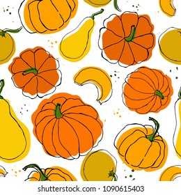 Vector seamless pattern of pumpkin. For design logo, textile, menu card, pattern. EPS 10