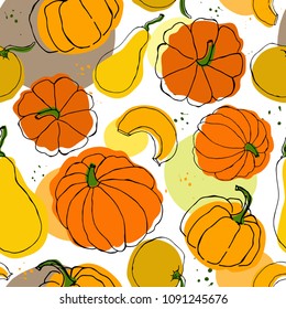 Vector seamless pattern of pumpkin. For design logo, textile, menu card, pattern. EPS 10