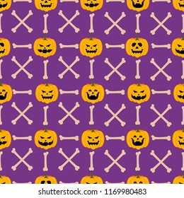 Vector seamless pattern pumpkin face. Vector artwork for Halloween theme. 