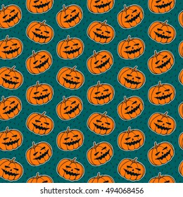 Vector seamless pattern with pumpkin. Halloween illustration. Ideal print for wrapping paper, wallpaper, background, fabric, textiles.