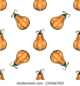 Vector seamless pattern pumpkin - squash for Halloween or Thanksgiving flat color icon for apps and websites