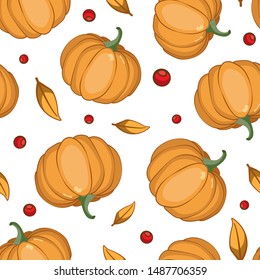 Vector seamless pattern with pumpkins. Design for fabric, wallpaper, textile, web design. Isolated on white.