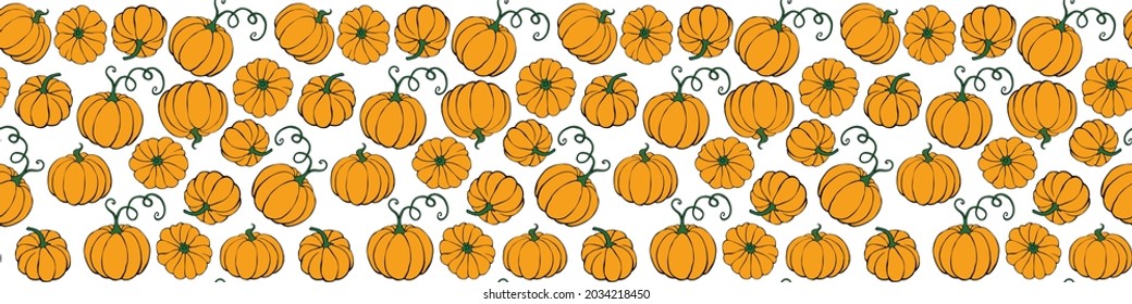 Vector seamless pattern with pumpkins in flat style. Halloween or thanksgiving color background and texture