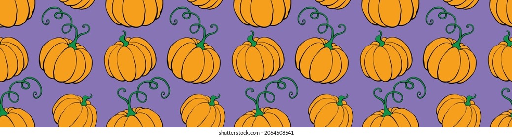 Vector seamless pattern with pumpkins in flat style. Halloween or thanksgiving color background and texture