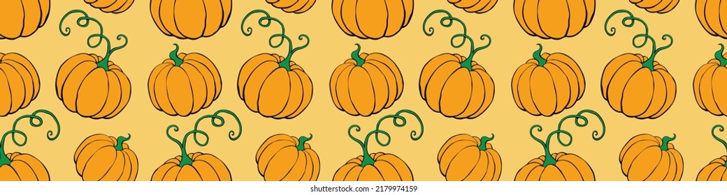 Vector seamless pattern with pumpkins in flat style. Halloween or thanksgiving color background and texture