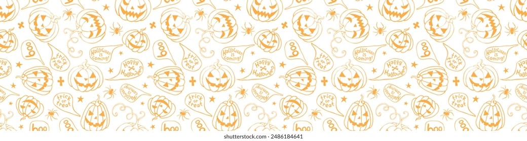 Vector Seamless pattern with pumpkins, Jack o Lantern. Halloween backgrounds and textures in flat doodle style, isolated.