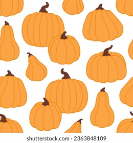 Vector seamless pattern with pumpkins on a white background