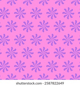 Vector seamless pattern with purple abstract flowers on a pink background