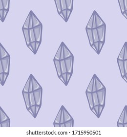 Vector seamless pattern with purple crystals. Purple background with crystal. Poster, banner, t-shirt design element. Perfect print for fabric or wallpaper.