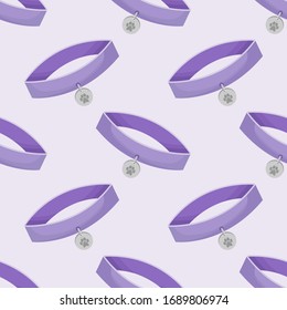 Vector seamless pattern with purple dog-collars; animal design for fabric, wallpaper, wrapping paper, packaging, textile, web design.