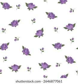 Vector seamless pattern with purple peony flowers on white background. Perfect for prints on clothing, textiles, wallpapers, wrapping paper, scrapbooking.