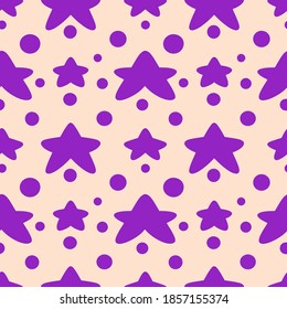 Vector seamless pattern of purple stars on the orange background. 