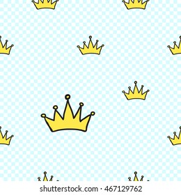 Vector seamless pattern with queen crown. Hand drawn cute and funny fashion illustration. Modern doodle pop art sketch 