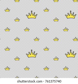 Vector seamless pattern with queen crown. Hand drawn cute and funny fashion illustration patches or stickers kit. Modern doodle pop art sketch badges and pins