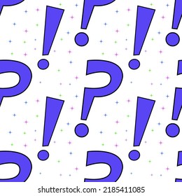 Vector seamless pattern with question and exclamation marks.  Vector illustration.Ideal for children's posters, packaging, textiles, web design, postcards.