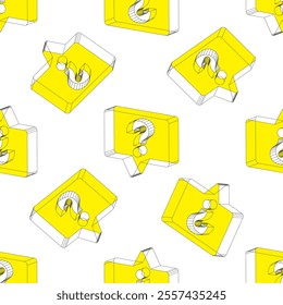 Vector seamless pattern with question mark on isometric yellow speech bubble on isolated background. Monochrome hipster background. Chatting messaging communication concept.