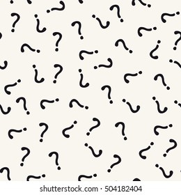 Vector seamless pattern with question marks. Monochrome hipster background. Hand drawn random black punctuation marks. svg