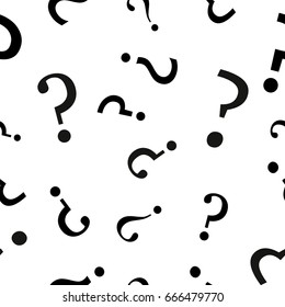 Vector seamless pattern with question marks. Monochrome hipster background. Hand drawn random black punctuation marks.