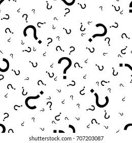 Vector seamless pattern with question marks. Monochrome hipster background. Hand drawn random black punctuation marks.