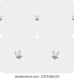 Vector seamless pattern with rabbit and hearts . Cute bunny in cartoon style. animal fabric design. Hand drawn design for textiles, clothing, bed linen, office supplies.