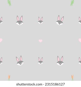 Vector seamless pattern with rabbit and hearts . Cute bunny in cartoon style. animal fabric design. Hand drawn design for textiles, clothing, bed linen, office supplies.