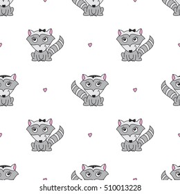 vector seamless pattern of raccoons, texture for baby products or souvenirs