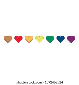 Vector seamless pattern of rainbow colored hearts isolated on white the background.