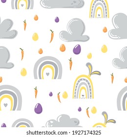 Vector seamless pattern with rainbow and easter elements 