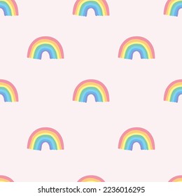 Vector seamless pattern with rainbow. Hand-drawn print for wallpaper, fabric, textile design.