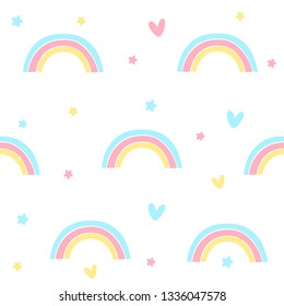 Vector seamless pattern. Rainbow and hearts. Cartoon style