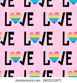 Vector seamless pattern with rainbow hearts. Love letters 
