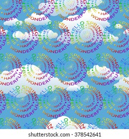 Vector seamless pattern. Rainbow lettering Hello Spring .