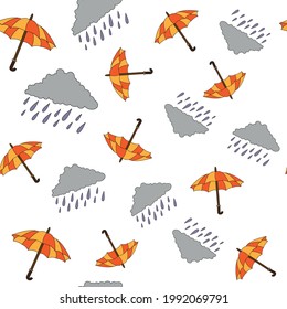 Vector seamless pattern rainy cloud with umbrella