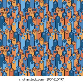 vector seamless pattern with random forms with circle in middle in orange and blue colours
