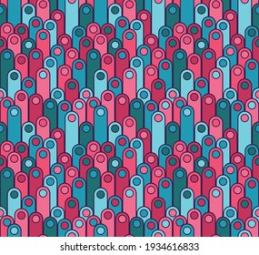 vector seamless pattern with random forms with circle in middle in purple and blue-green colours, toxic and bright colour scheme